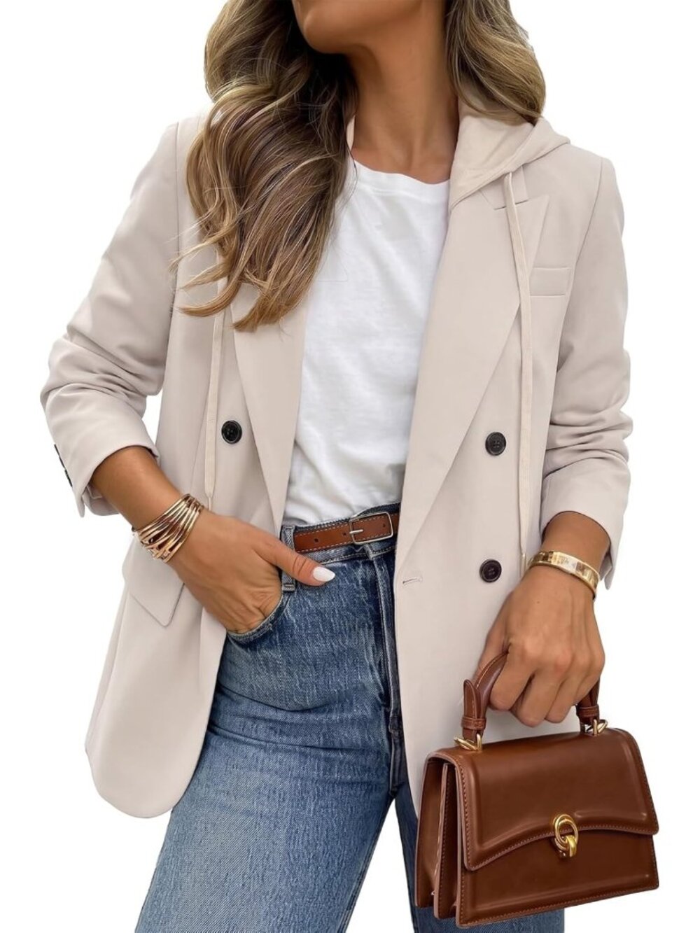 Chic Women's Tweed Hooded Plaid Blazer Jacket | Business Casual Style